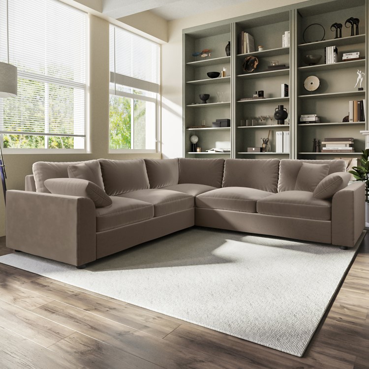 Large Mink Sustainable Velvet 5 Seater Corner Sofa - Tatum