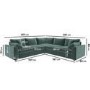 Large Blue Sustainable Velvet 5 Seater Corner Sofa - Tatum