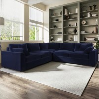 Large Navy Sustainable Velvet 5 Seater Corner Sofa - Tatum
