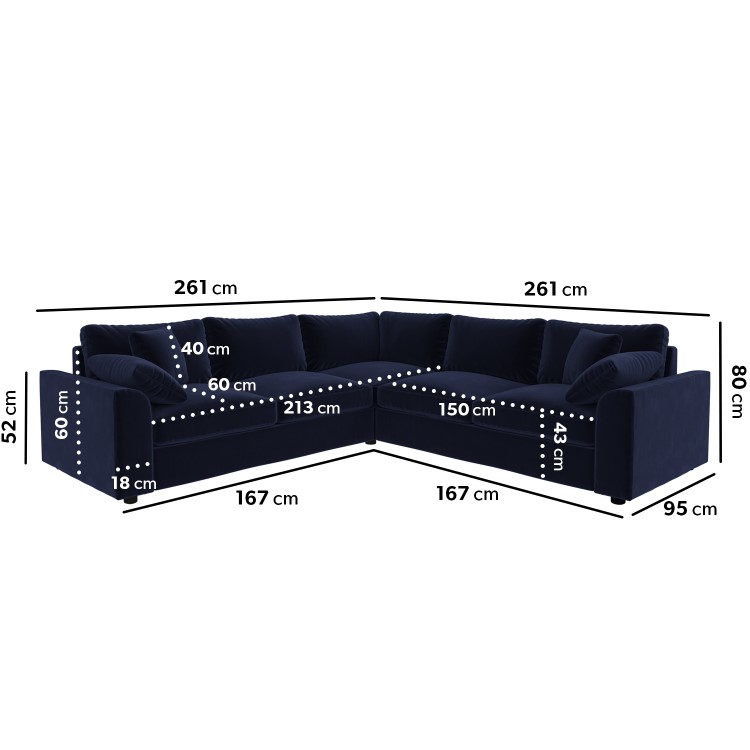 Large Navy Sustainable Velvet 5 Seater Corner Sofa - Tatum