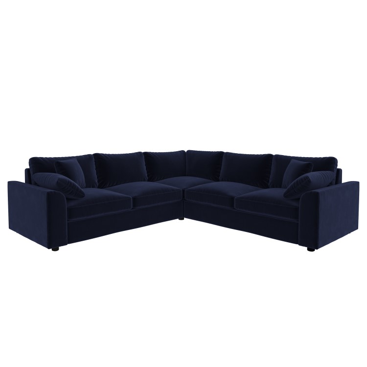 Large Navy Sustainable Velvet 5 Seater Corner Sofa - Tatum