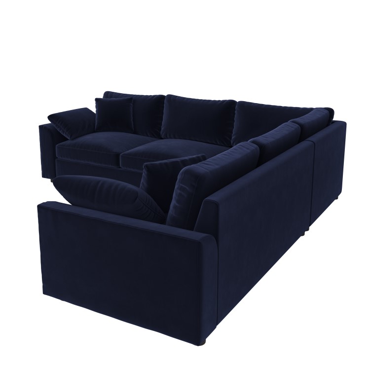 Large Navy Sustainable Velvet 5 Seater Corner Sofa - Tatum