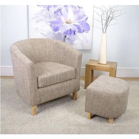 Tweed BeigeTub Chair & Footstool Set