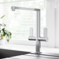 Chrome Dual Lever Monobloc Kitchen Mixer Tap - Essence Turvey  Chrome Dual Lever Monobloc Kitchen Mixer Tap - Essence Turvey