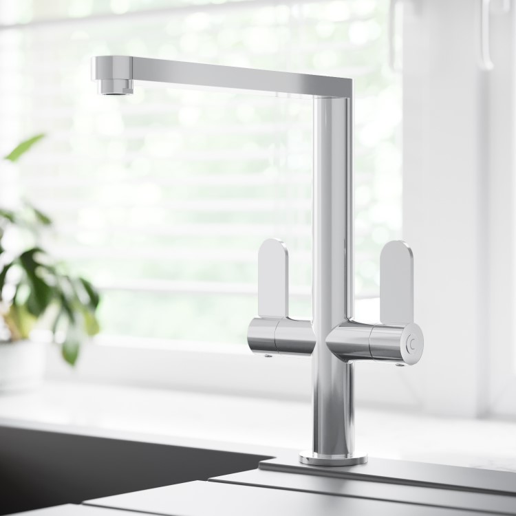 Chrome Dual Lever Monobloc Kitchen Mixer Tap - Essence Turvey