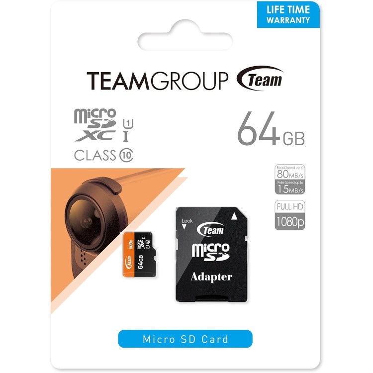 Team Class 10 64GB UHS-1 Micro SD Card Memory Card + SD Adapter