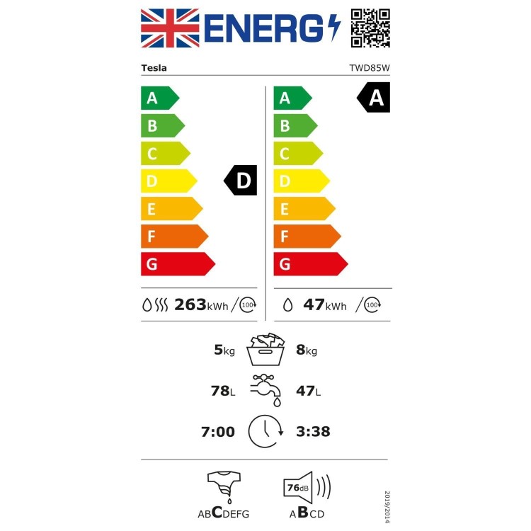 Tesla 8kg Wash 5kg Dry 1400rpm Washer Dryer - White