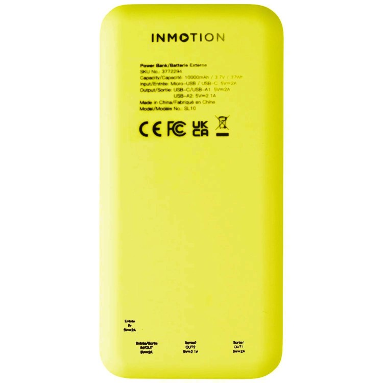 InMotion 10000 mAh Power Bank Micro USB x1 USB-A x2 USB-C x1 Yellow