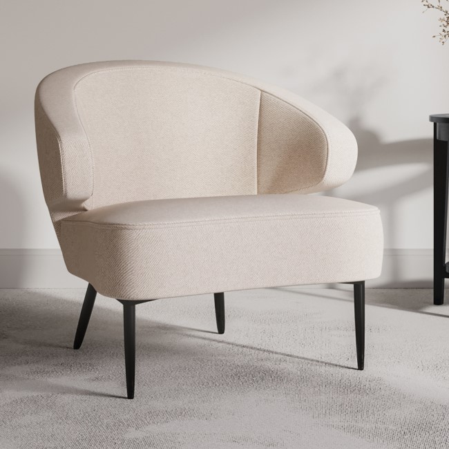 Beige Fabric Armchair with Black Metal Legs - Tyler