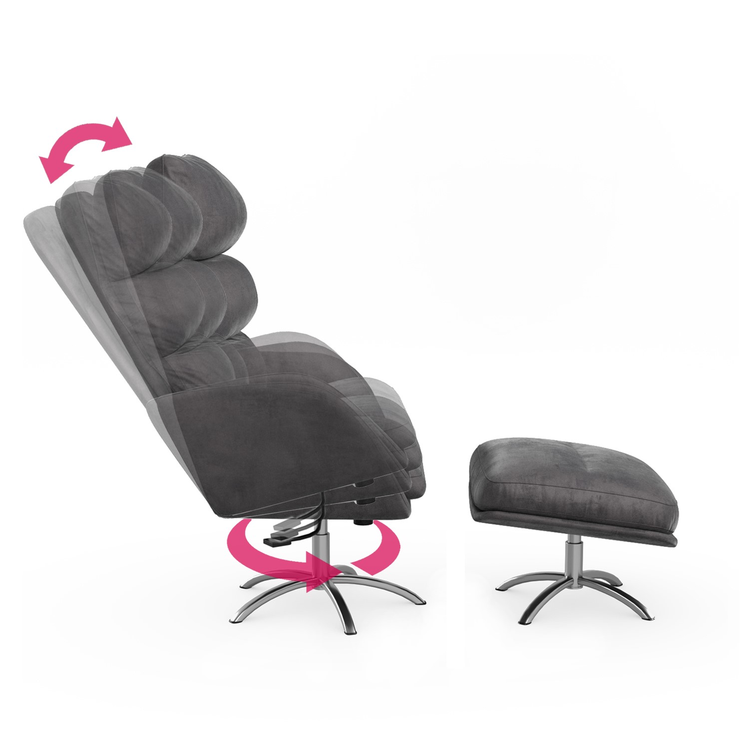 Grey Velvet Swivel Lounge Chair with Footstool Tyra BuyItDirect.ie