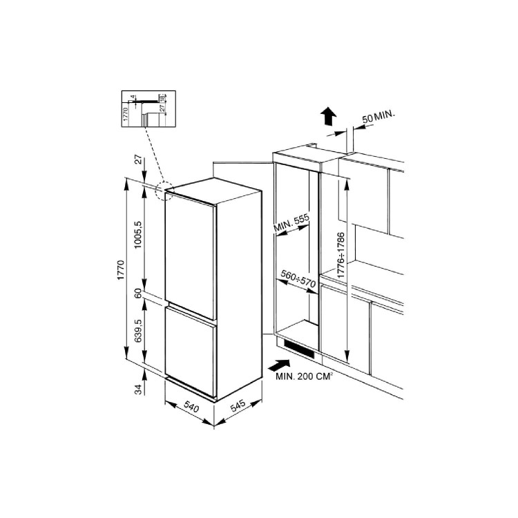 GRADE A3 - Smeg UKC7280FP 70-30 Sliding Rail Integrated In-column Fridge Freezer