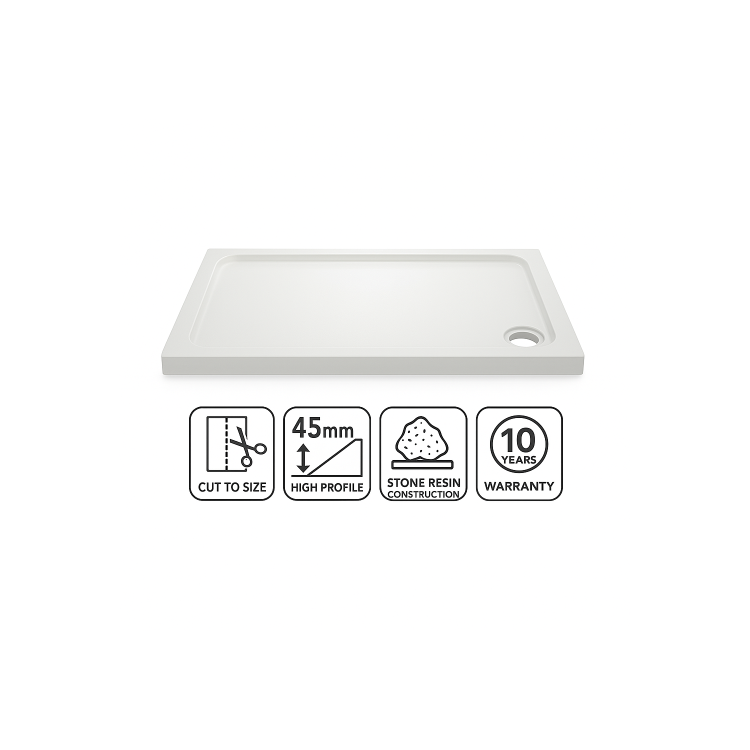 GRADE A1 - 1500x800mm Rectangular Shower Tray - White Stone Resin - Pearl