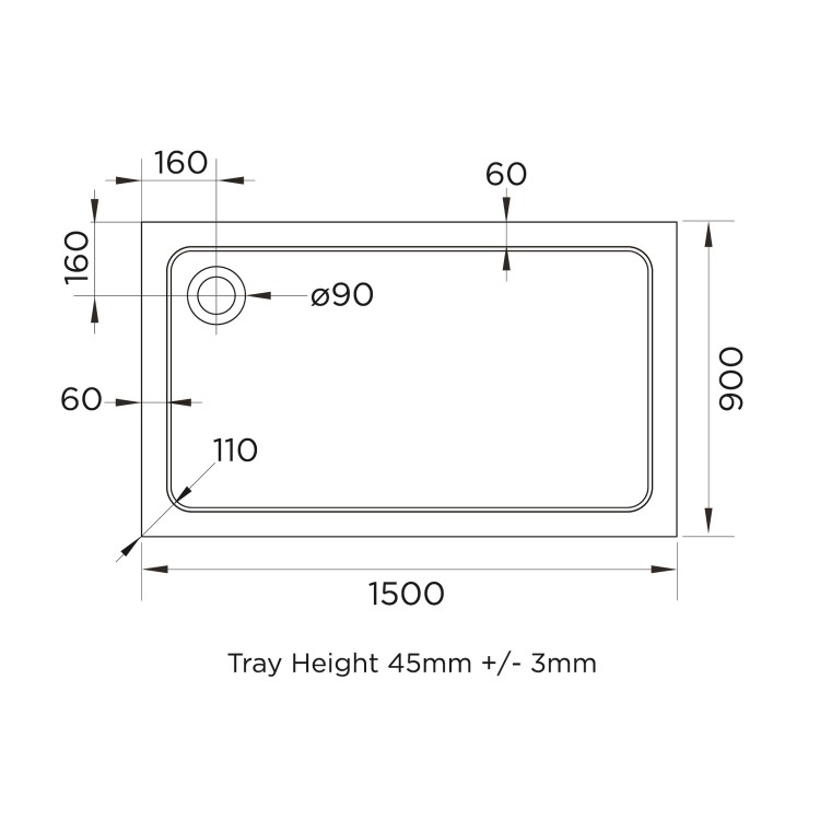 1500x900mm Rectangular 45mm White Stone Resin Shower Tray – Pearl