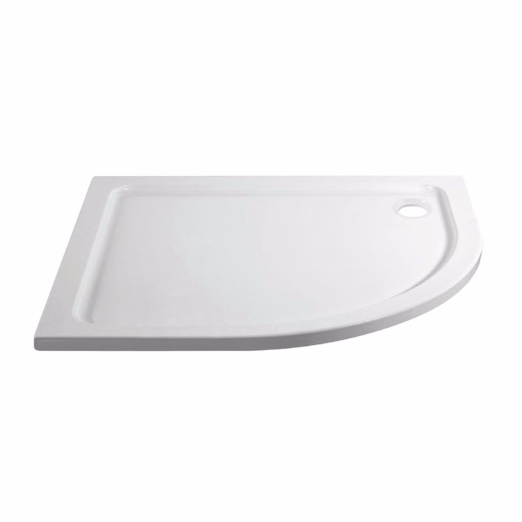 GRADE A1 - 900x760mm White Acrylic Capped Stone Resin Right Hand Offset Quadrant Shower Tray - Pearl
