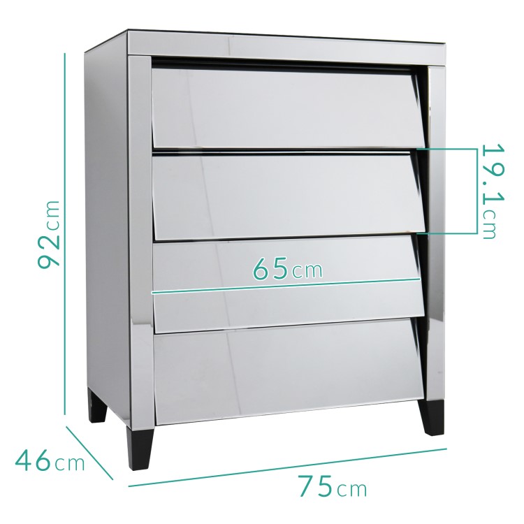 Valentina Venetian Mirrored 4 Chest of Drawers - Tinted Grey Mirror