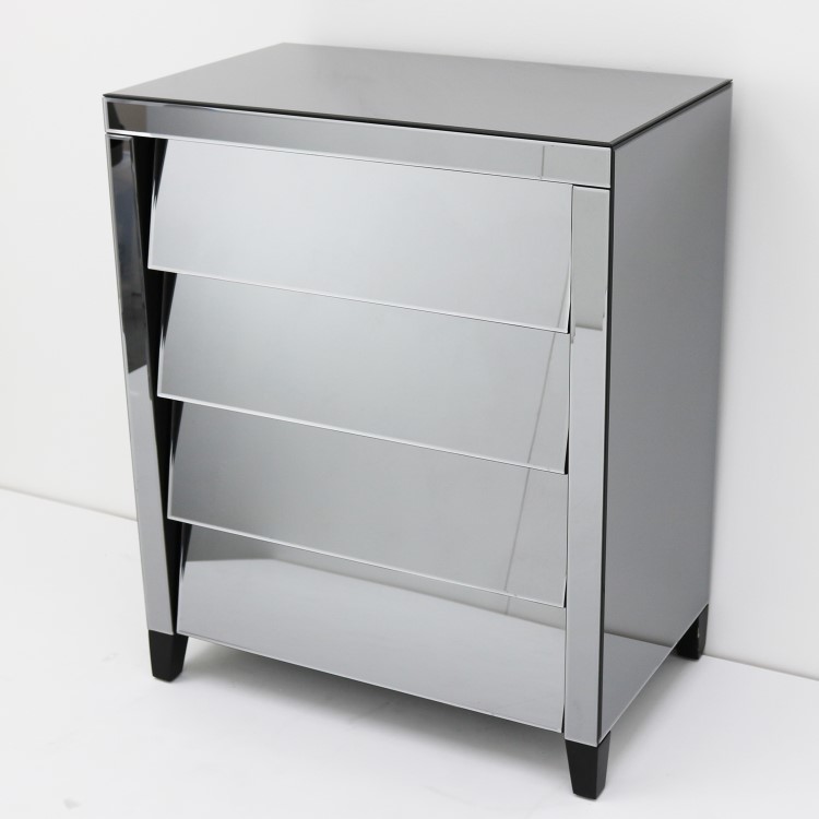 Valentina Venetian Mirrored 4 Chest of Drawers - Tinted Grey Mirror