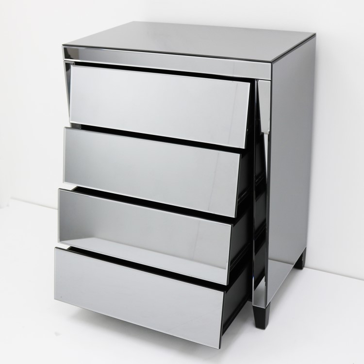 Valentina Venetian Mirrored 4 Chest of Drawers - Tinted Grey Mirror
