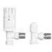 White Round Thermostatic Angled Radiator Valves with Lock Shield