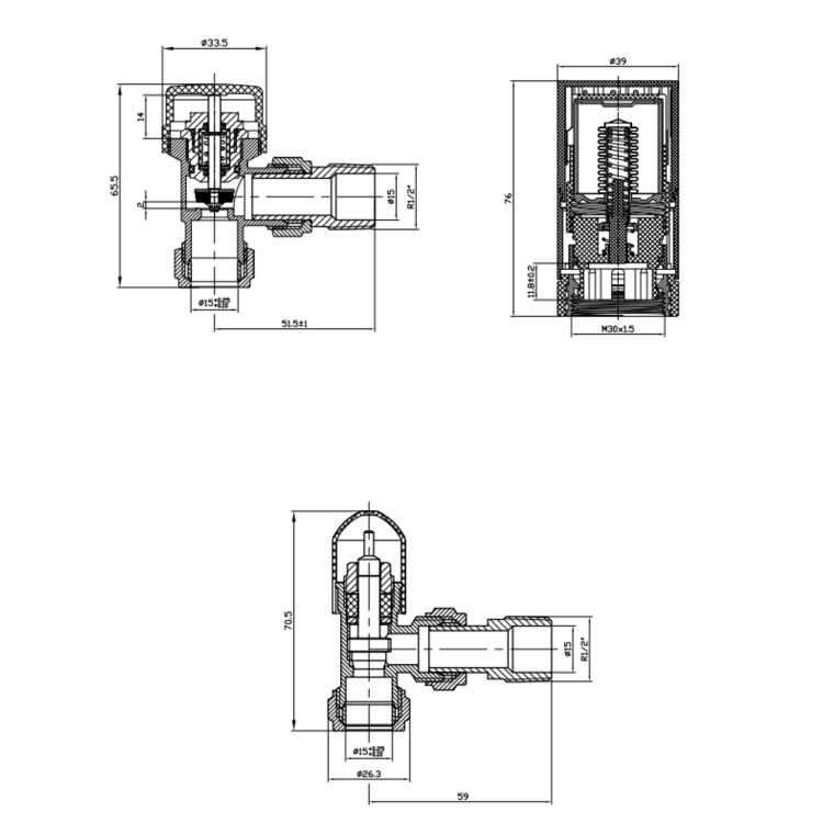 White Round Thermostatic Angled Radiator Valves with Lock Shield