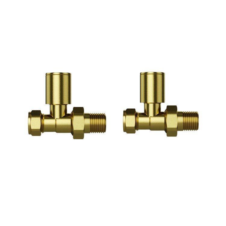 Brushed Brass Round Straight Radiator Valves - Tundra - For Pipework Which Comes From The Floor