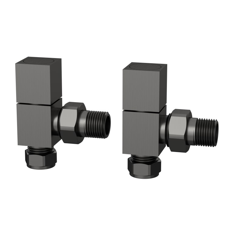 Gunmetal Grey Square Manual Angled Radiator Valves – For Pipework Which Comes From The Wall