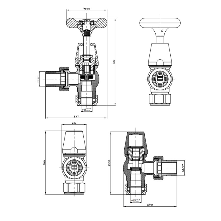 GRADE A1 - Brass & Black Traditional Angled Radiator Valves - Regent