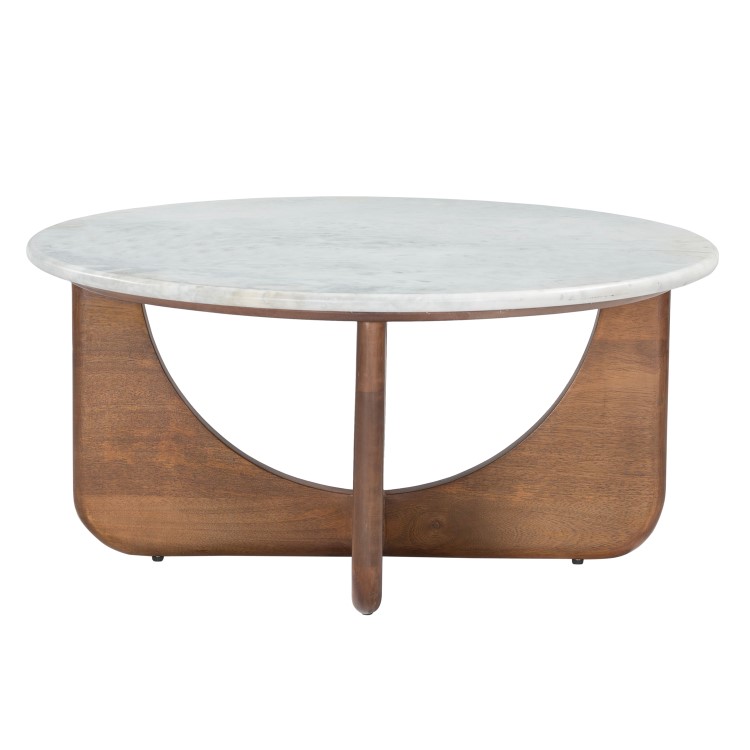 Large Round White Marble and Mango Wood Coffee Table - Ivan