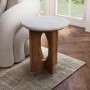 Round White Marble and Mango Wood Side Table - Ivan