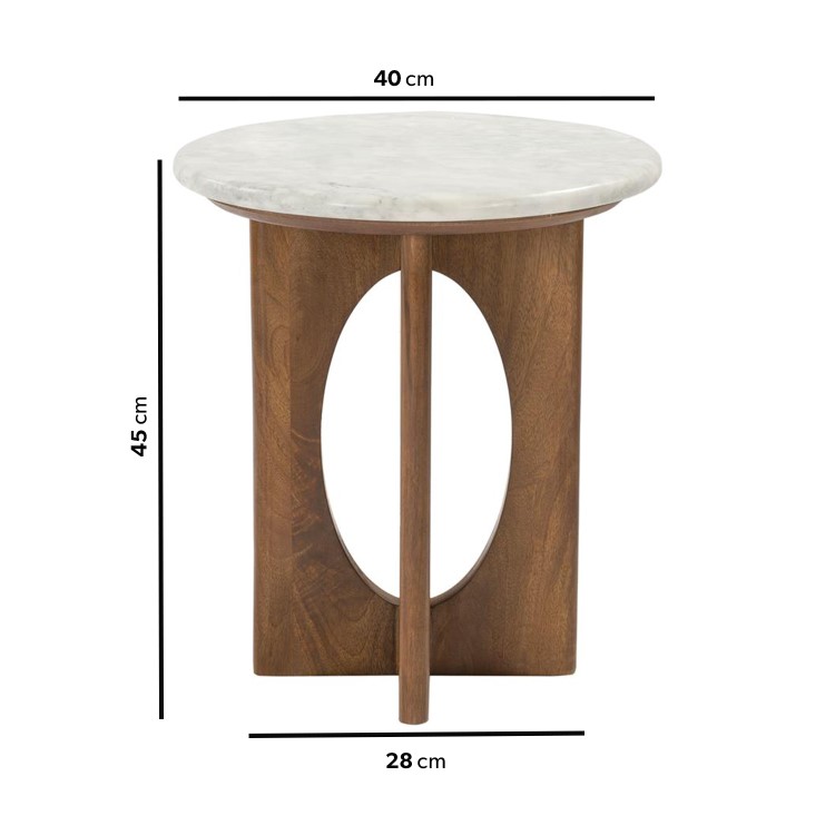 Round White Marble and Mango Wood Side Table - Ivan
