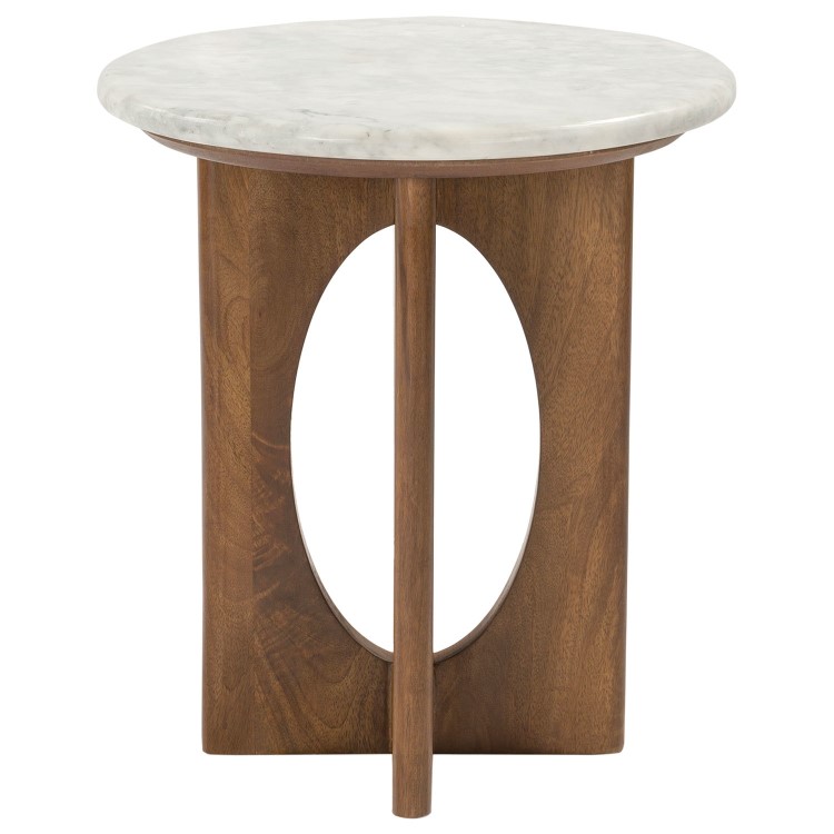 Round White Marble and Mango Wood Side Table - Ivan