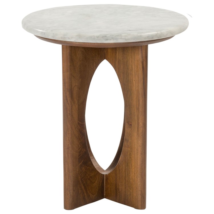 Round White Marble and Mango Wood Side Table - Ivan