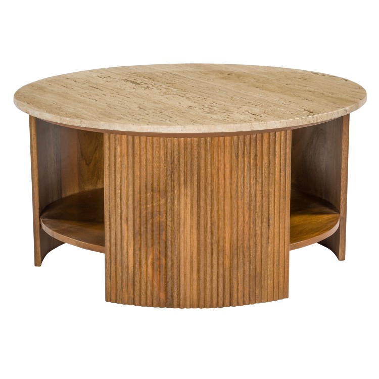 Large Round Mango Wood Coffee Table with Storage - Ivan