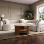 Large Round Beige Stone and Mango Wood Coffee Table with Storage - Ivan