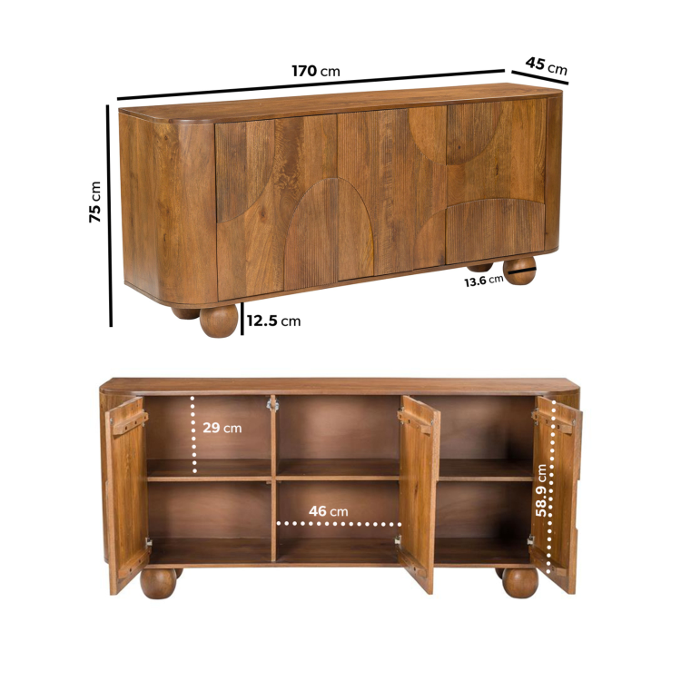 Large Mango Wood Sideboard with Ball Feet - Ivan
