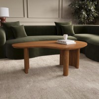 Large Curved Mango Wood Coffee Table with 3 Legs - Ivan