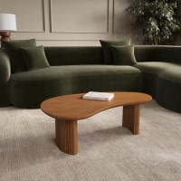 Curved Mango Wood Coffee Table with 2 Legs - Ivan