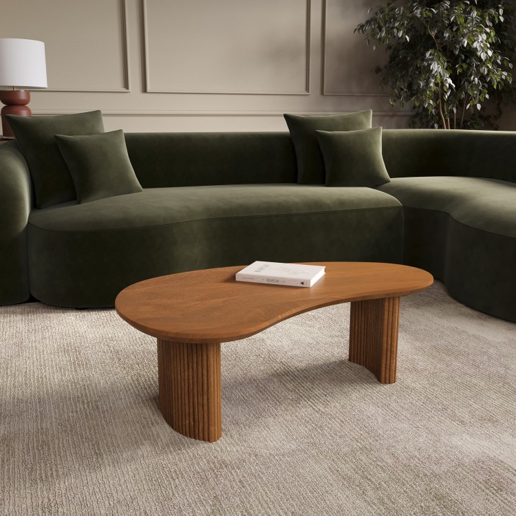 Curved Mango Wood Coffee Table with 2 Legs - Ivan