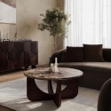VAN007 Large Round Brown Marble and Walnut Coffee Table - Ivan