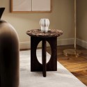 VAN008 Round Brown Marble and Walnut Side Table - Ivan