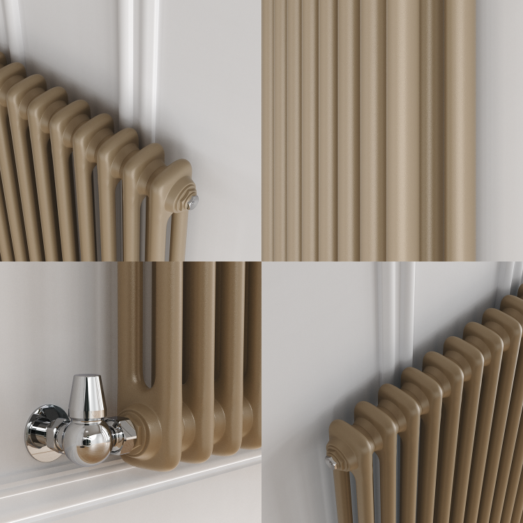 Reggio Beige grey Vertical Double Column Traditional Radiator 1800x470mm 4399 BTU - Cast Iron Style