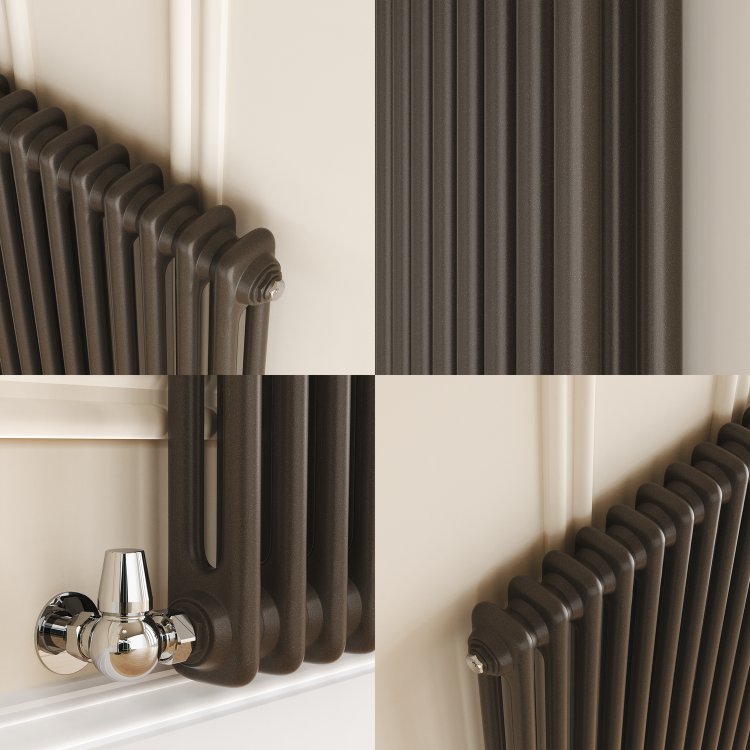 Reggio Russet Vertical Double Column Traditional Radiator 1800x470mm 4399 BTU - Cast Iron Style