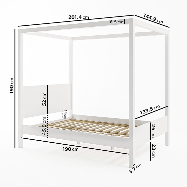 Double Four Poster Bed Frame in White - Victoria
