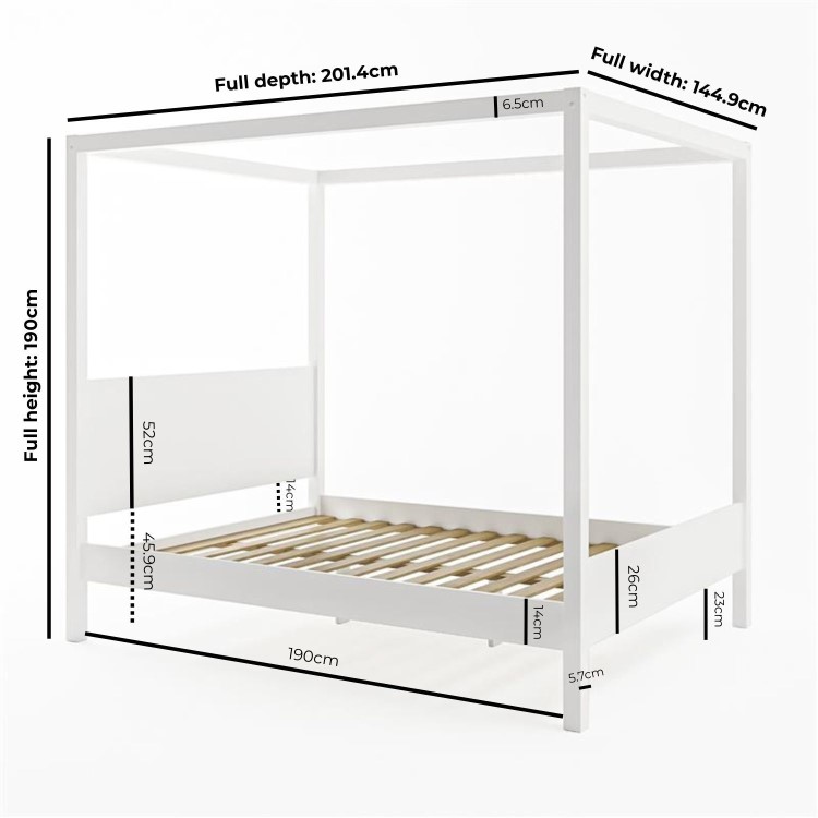 Double Four Poster Bed Frame in White - Victoria