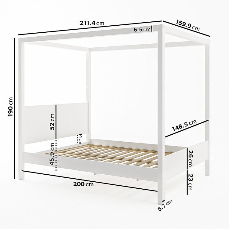King Size Four Poster Bed Frame in White - Victoria