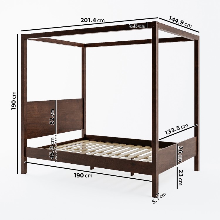 Double Four Poster Wooden Bed Frame in Walnut - Victoria