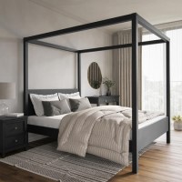 King Size Four Poster Bed Frame in Black - Victoria King Size Four Poster Bed Frame in Black - Victoria