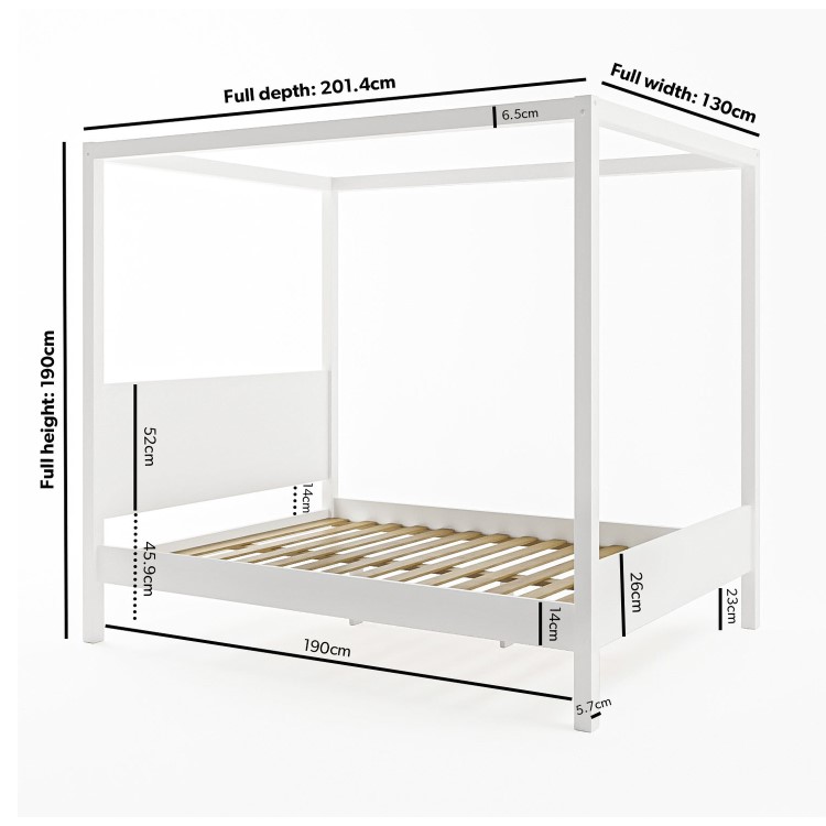 Small Double Four Poster Bed Frame in White - Victoria