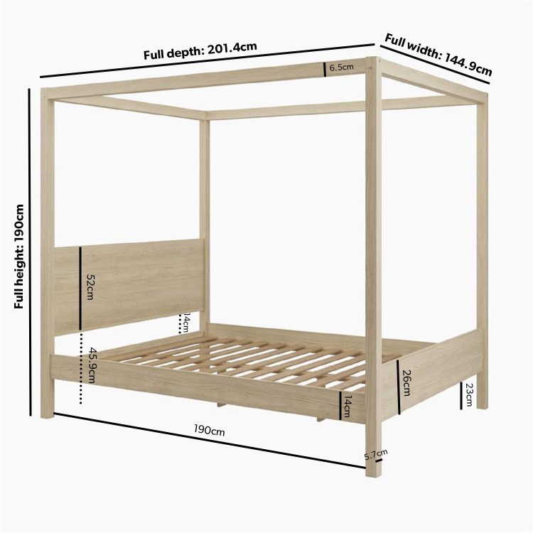 Double Four Poster Bed Frame in Oak - Victoria