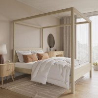 King Size Four Poster Bed Frame in Oak - Victoria King Size Four Poster Bed Frame in Oak - Victoria