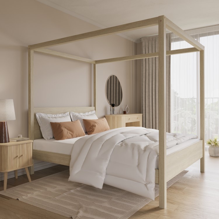 King Size Four Poster Bed Frame in Oak - Victoria